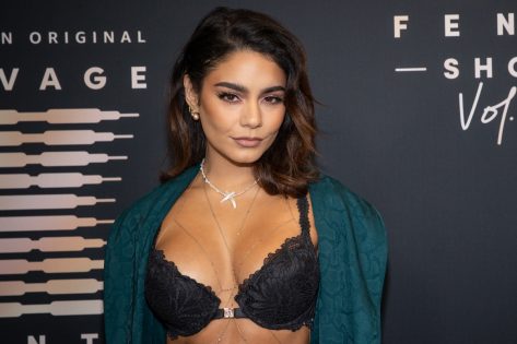 Vanessa Hudgens in Sweater Bra Top Shares Photo From Fitting