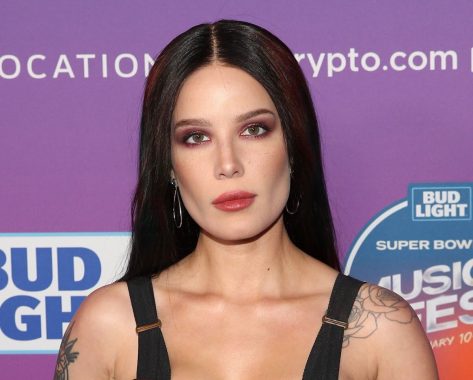 Halsey in Bathing Suit Top is “Happy 2 Be Home”