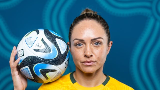BRISBANE, AUSTRALIA - JULY 17: Kyah Simon of Australia poses for a portrait during the official FIFA Women's World Cup Australia & New Zealand 2023 portrait session on July 17, 2023 in Brisbane, Australia. (Photo by Chris Hyde - FIFA/FIFA via Getty Images)