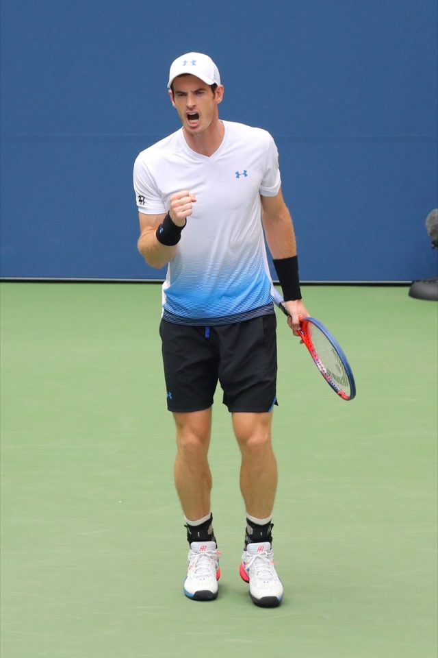 NEW YORK - AUGUST 27, 2018: Grand Slam Champion Andy Murray of Great Britain in action during first round match at 2018 US Open at USTA National Tennis Center