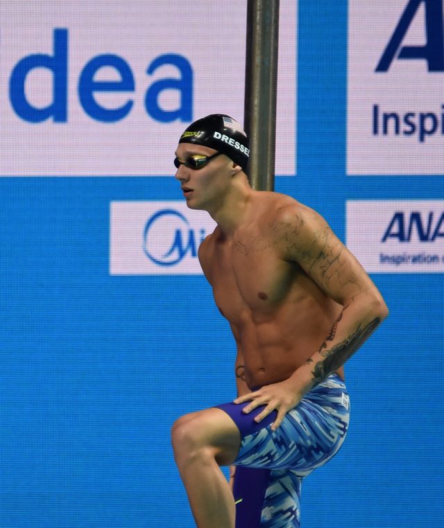 Budapest, Hungary - Jul 28, 2017. Competitive swimmer DRESSEL Caeleb Remel (USA) in the 100m Butterfly SemiFinal. FINA Swimming World Championship was held in Duna Arena.