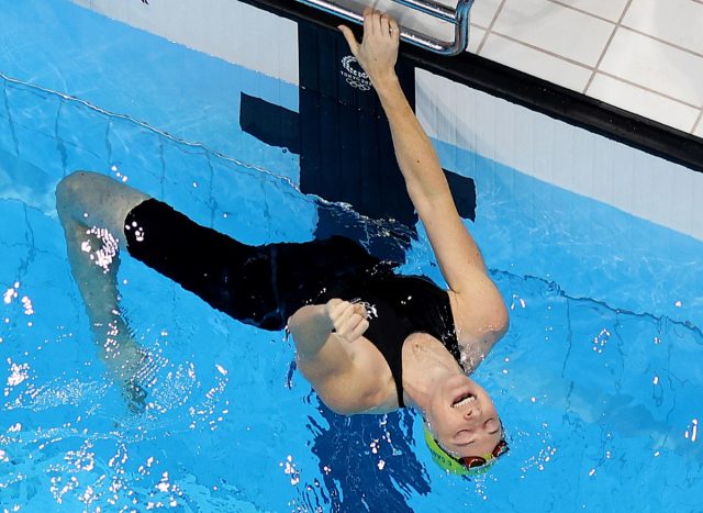 TOKYO, JAPAN - AUGUST 01: Cate Campbell of Team Australia reacts after Women's 4 x 100m Medley Relay Final on day nine of the Tokyo 2020 Olympic Games at Tokyo Aquatics Centre on August 01, 2021 in Tokyo, Japan. (Photo by Rob Carr/Getty Images)