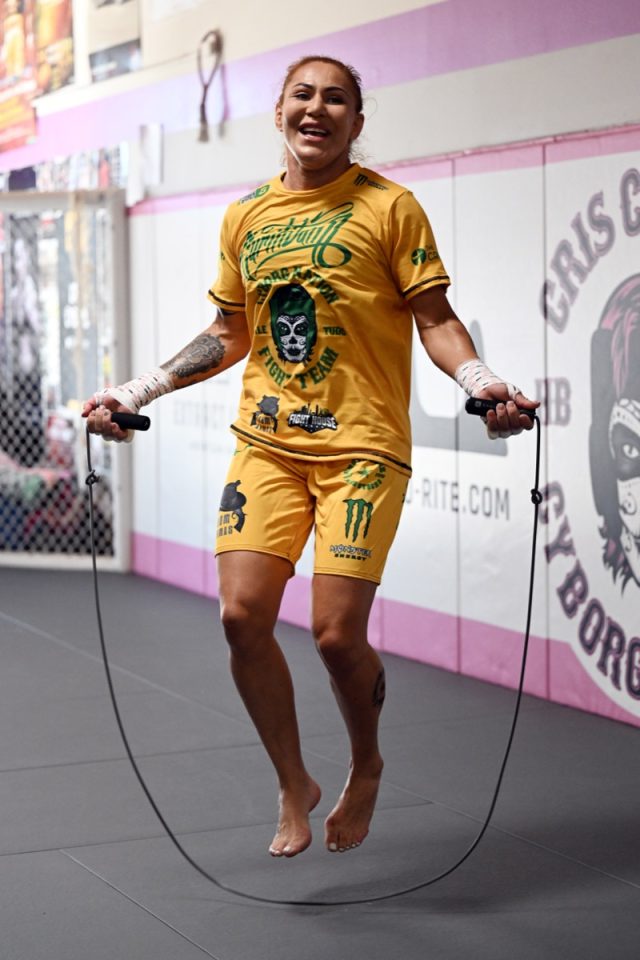 Huntington Beach, CA - September 06: Bellator featherweight champion Cris Cyborg during an open workout at her Huntington Beach gym, Tuesday September 6, 2022. Cyborg will be making her professional boxing debut vs. Simone Silva on Sept. 25 in her hometown of Curitiba, Brazil. (Photo by Hans Gutknecht/MediaNews Group/Los Angeles Daily News via Getty Images)