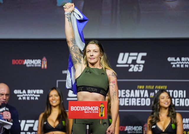 PHOENIX, ARIZONA - JUNE 11: poses on the scale during the UFC 263 weigh-in on June 11, 2021 in Phoenix, Arizona. (Photo by Jeff Bottari/Zuffa LLC via Getty Images)