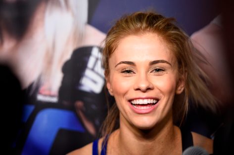 SACRAMENTO, CA - DECEMBER 15: Paige VanZant interacts with media after an open training session for fans and media at the Golden 1 Center on December 15, 2016 in Sacramento, California. (Photo by Jeff Bottari/Zuffa LLC/Zuffa LLC via Getty Images)