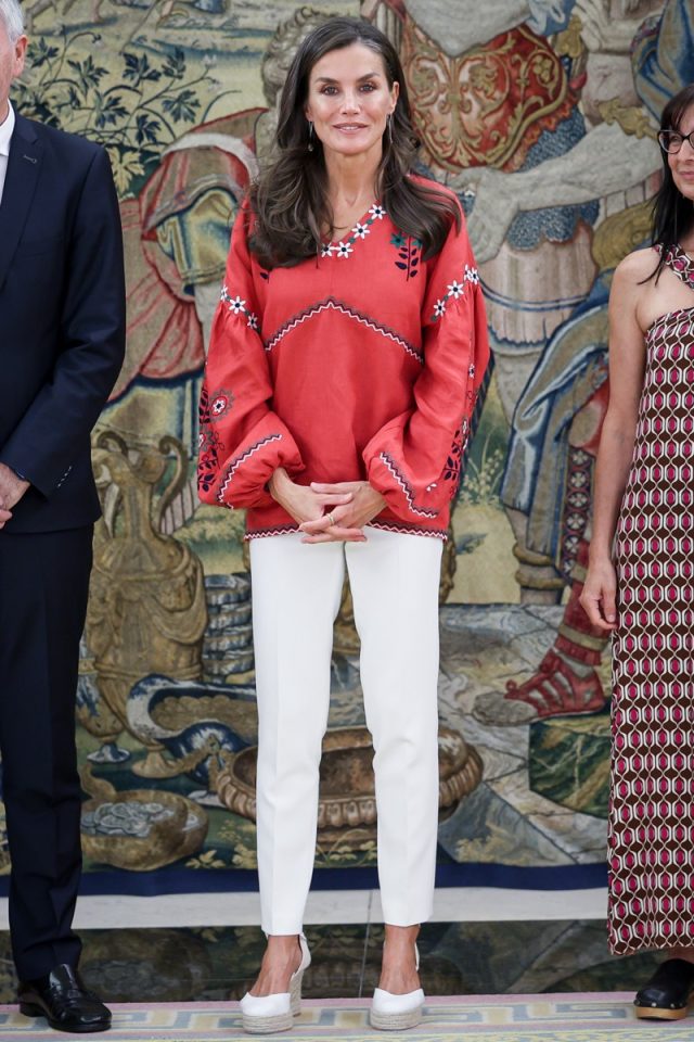 MADRID, SPAIN - JULY 10: Queen Letizia of Spain attends several audiences at Zarzuela Palace on July 10, 2023 in Madrid, Spain. (Photo by Paolo Blocco/WireImage)