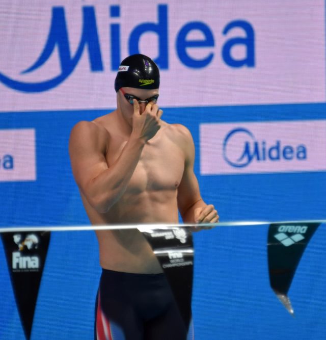 Budapest, Hungary - Jul 27, 2017. Competitive swimmer MURPHY Ryan (USA) in the 200m Backstroke Semifinal. FINA Swimming World Championship was held in Duna Arena.