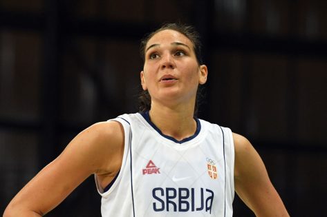 Serbia's forward Sonja Petrovic reacts after defeating China during a Women's round Group B basketball match between Serbia and China at the Youth Arena in Rio de Janeiro on August 12, 2016 during the Rio 2016 Olympic Games. (Photo by Mark RALSTON / AFP) (Photo by MARK RALSTON/AFP via Getty Images)