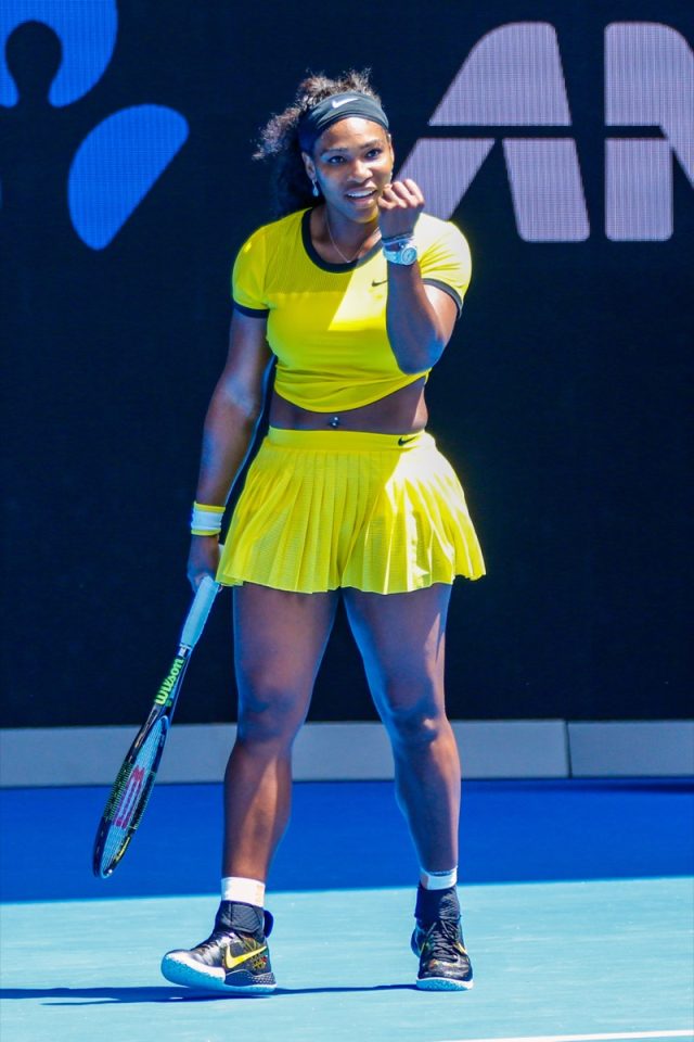 MELBOURNE, AUSTRALIA - JANUARY 24, 2016: Twenty one times Grand Slam champion Serena Williams in action during her round 4 match at 2016 Australian Open at Rod Laver Arena in Melbourne