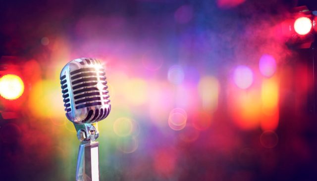 Sing - Microphone For Live Karaoke And Concert - Retro Mic With Defocused Abstract Background