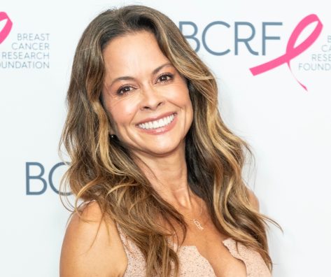 Brooke Burke in Rainbow Two-Piece Workout Gear Shares "Morning Moves"