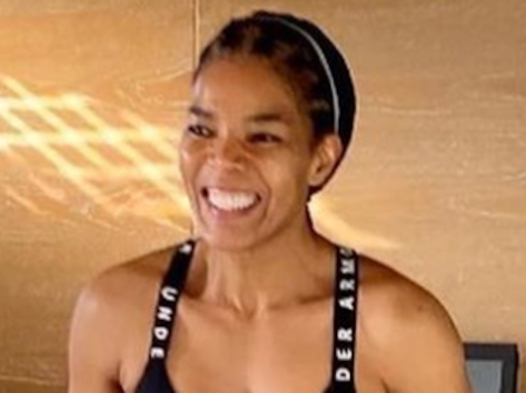 Connie Ferguson in Workout Gear Boxes as a "Stress Buster"