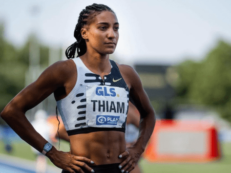 Nafissatou Thiam in Two-Piece Workout Gear is "High Jumping"