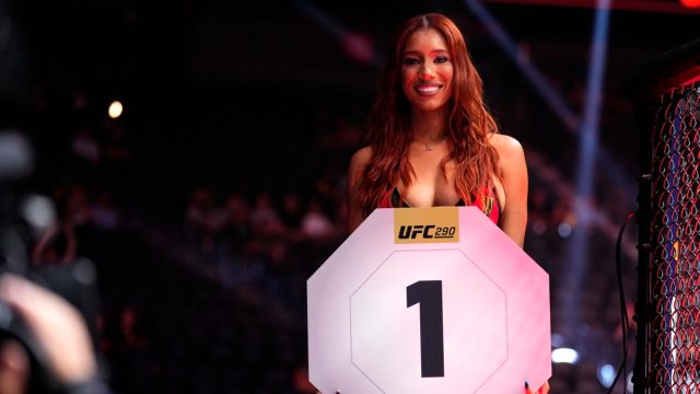 LAS VEGAS, NEVADA - JULY 08: Brookliyn Wren announces a round in a lightweight fight during the UFC 290 event at T-Mobile Arena on July 08, 2023 in Las Vegas, Nevada. (Photo by Jeff Bottari/Zuffa LLC via Getty Images)