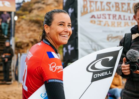 Olympic Surfer Johanne Defay in Workout Gear Does Outdoor Yoga