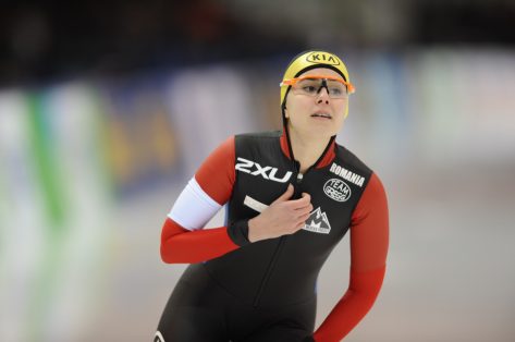 CHANGCHUN, CHINA - MARCH 04: Alexandra Ianculescu of Romania competes during the Ladies' 500m on day two of the ISU World Sprint Speed Skating Championships 2018 at the Jilin Speed Skating OVAL on March 4, 2018 in Changchun, China. (Photo by Tao Zhang - International Skating Union/International Skating Union via Getty Images)
