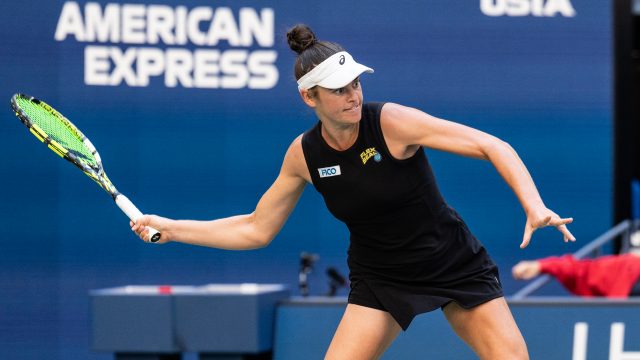 Jennifer Brady of USA returns the ball during the 3rd round