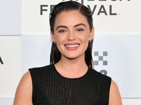 Actress Lucy Hale in Two-Piece Workout Gear Laughs While Working Out at Alo