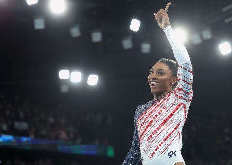 Simone Biles in Low-Cut Workout Gear Poses for Selfie Post-Gold