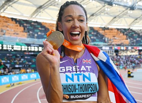 Olympic Heptathlete Katarina Johnson-Thompson in Two-Piece Workout Gear Sends Love