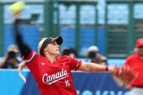 Softball Player Danielle Lawrie in Two-Piece Workout Gear is "Trying to show the youngsters what's up"