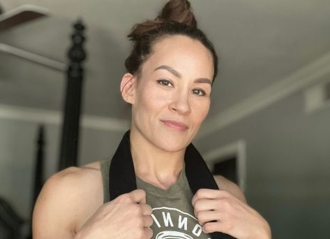 UFC Fighter Jinh Yu Frey in Two-Piece Workout Gear Sweats, Says "It's Hot"