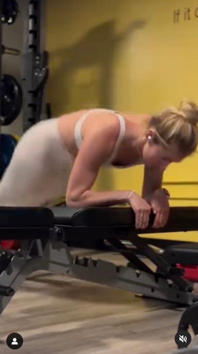 Skier Mikaela Shiffrin in Two-Piece Exercise Equipment Stocks “Plot Twist”