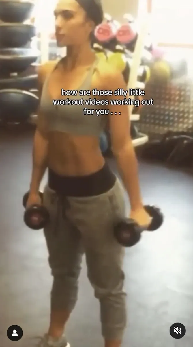 Stefanie Williams uses dumbbells.