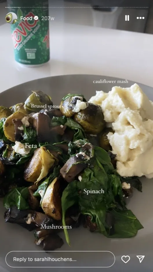 Sarah Houchens shares a photo of her dinner plate with spinach on it.