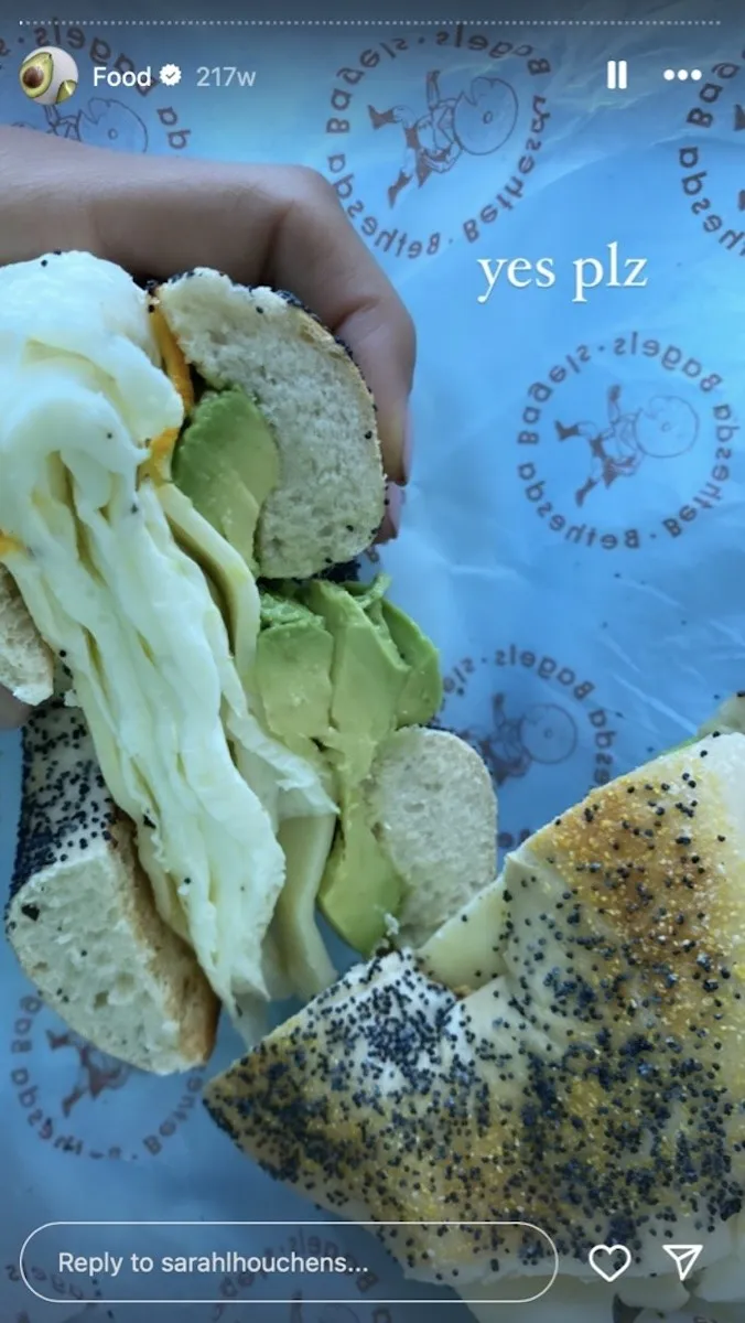 Sarah Houchens shares a photo of her bagel with egg and avocado.