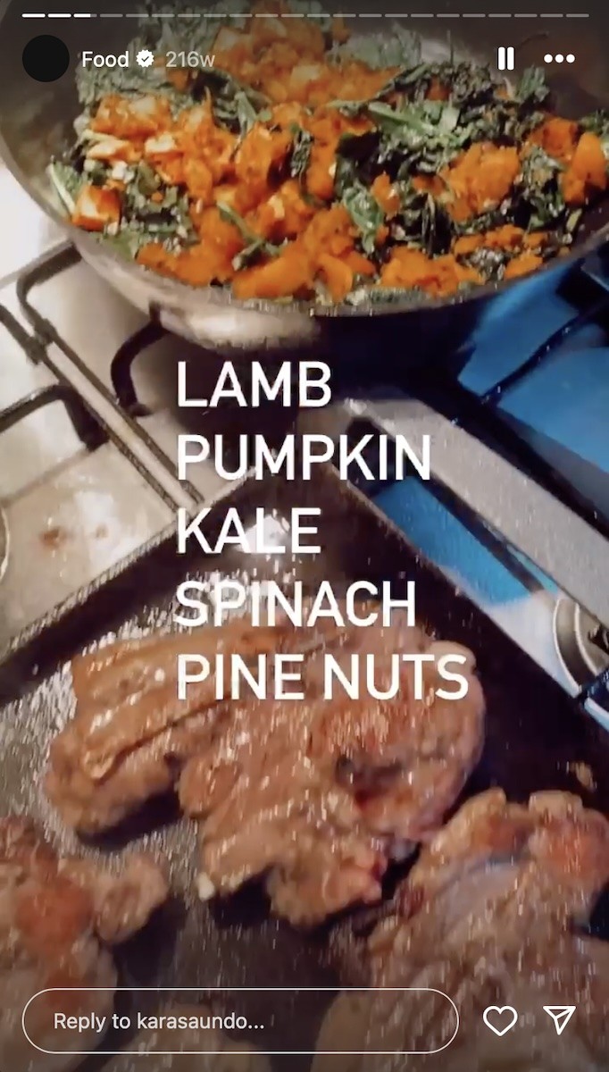 Kara Saunders shows a snap of her dinner.