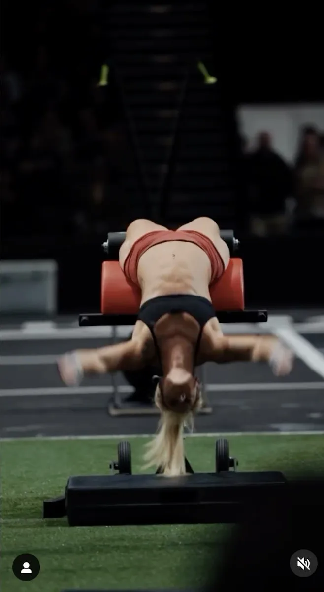 Dani Speegle does core work during CrossFit games.