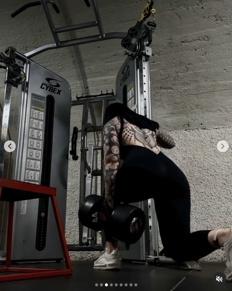Rachel Aust is seen training in the gym.