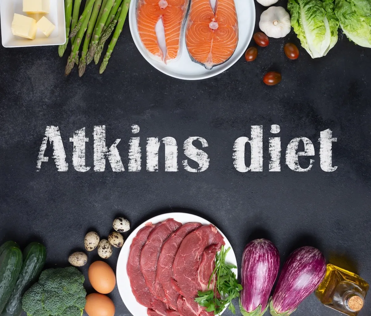 Photo of food with the words 'Atkins diet'