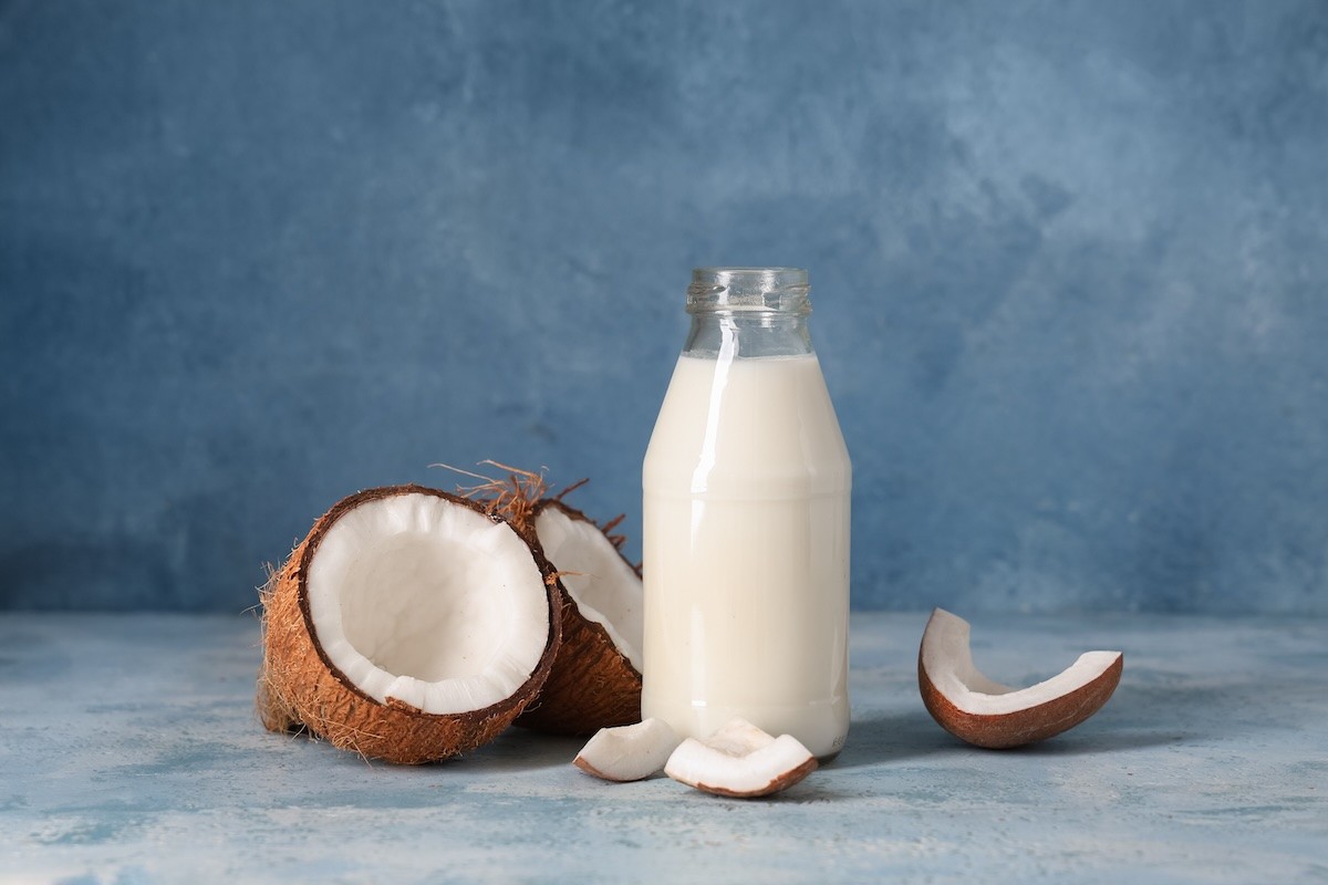 Glass bottle of coconut milk.
