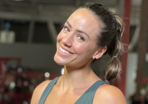 Fitness Influencer Camille Leblanc-Bazinet in Two-Piece Workout Gear Shares "Daily Abs Workout"