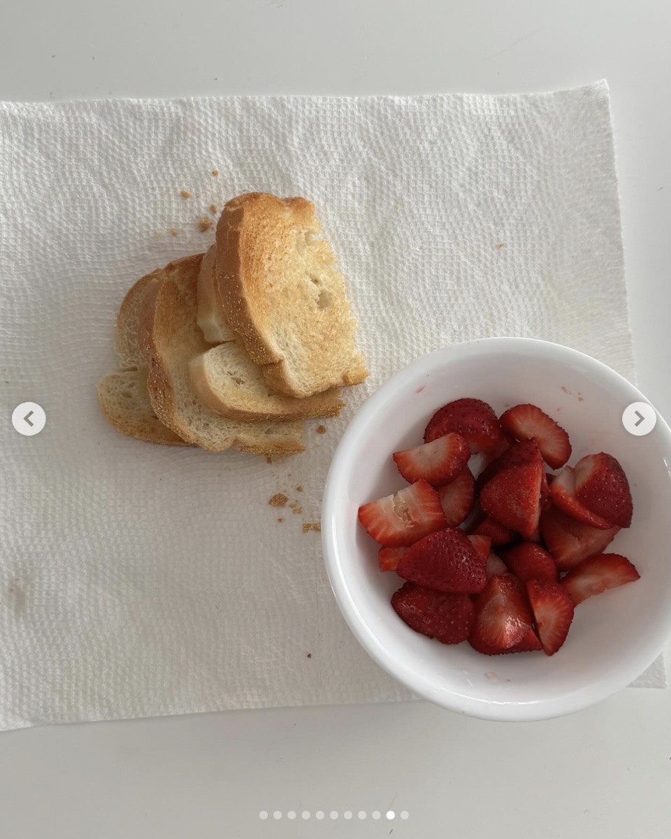 White toast and strawberries.
