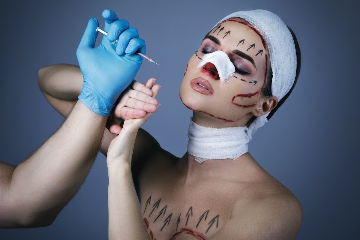 Images of a woman saying no to plastic surgery.