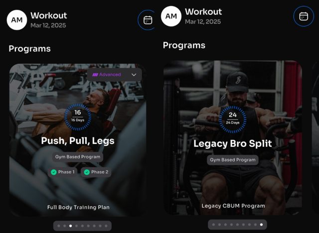 screenshot of Chris Bumstead's bodybuilding app, STNDRD