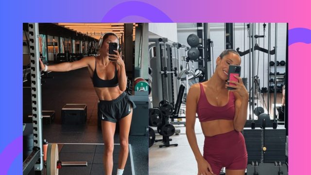 split images of personal trainer Kayla Itsines at the gym taking mirror selfies