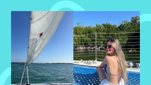 split image of snaps from large catamaran ride in Key Largo, Florida with Discover Boating