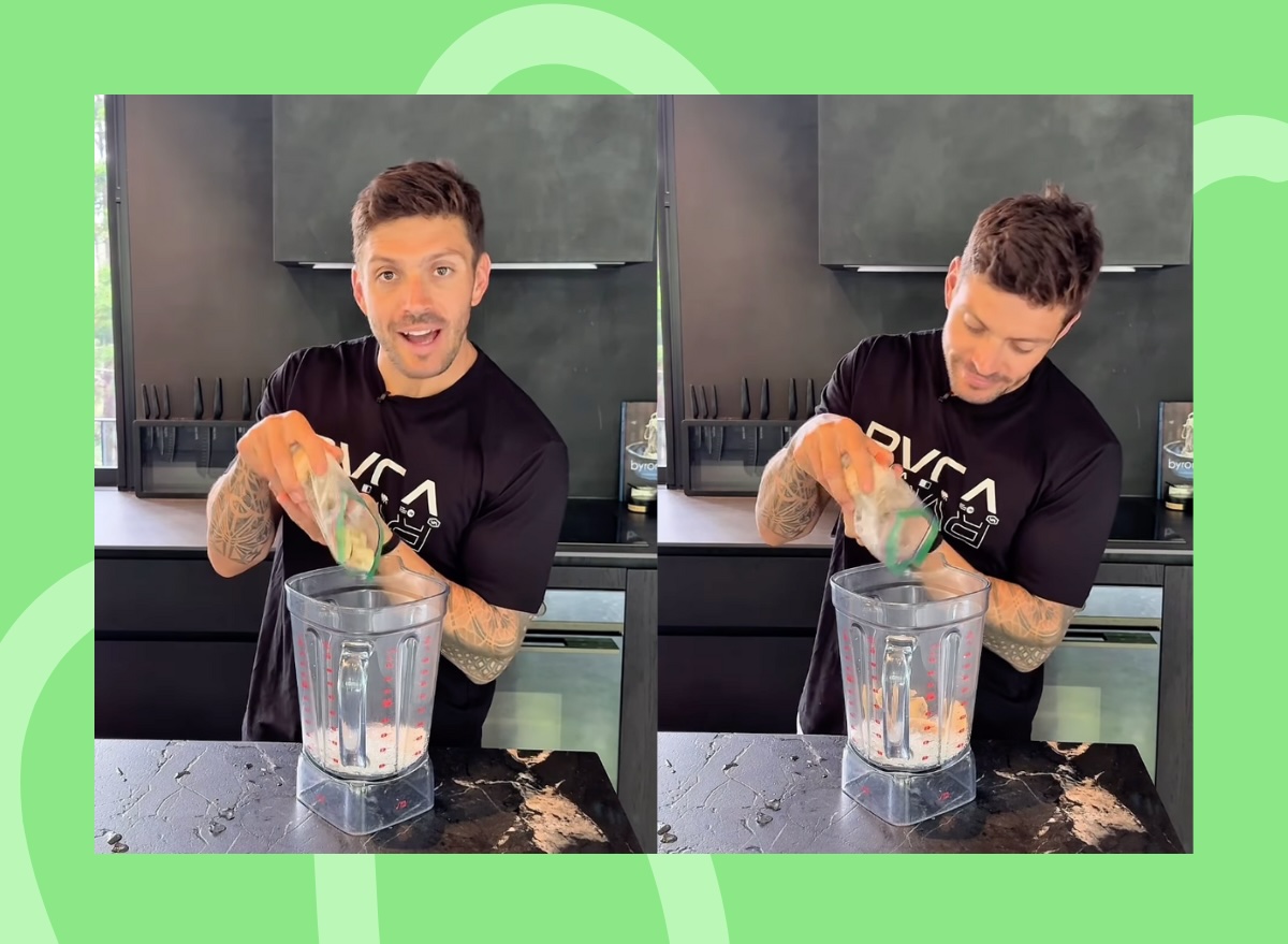 Luke Zocchi making a smoothie, split image