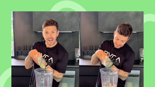 Luke Zocchi making a smoothie, split image