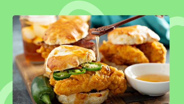fried chicken biscuit sandwich with honey