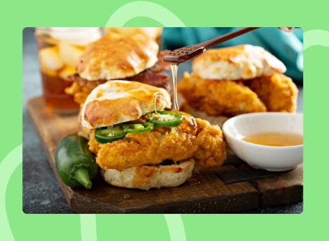 fried chicken biscuit sandwich with honey