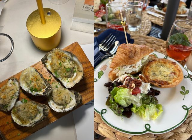 brunch plate and platter of baked oysters